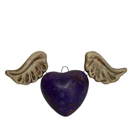 Purple Heart with White Wings Wall Art Ornament Rustic Boho Decor - Picture 4 of 11